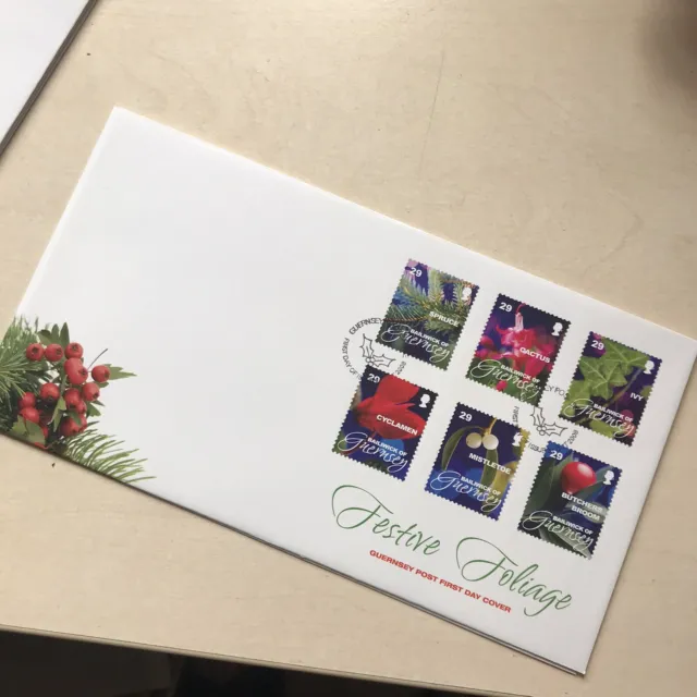 Guernsey First Day Cover FDC 2008 Christmas Festive Foliage 27p Unaddressed