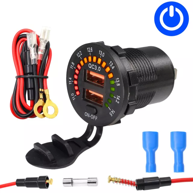 LED Digital Voltmeter Auto Dual USB QC3.0 KFZ Ladegerät Steckdose Buchse 12V 24V