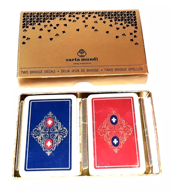 Coffret de cartes a jouer anciennes de bridge CARTA MUNDI - 2 jeux de 54 cartes