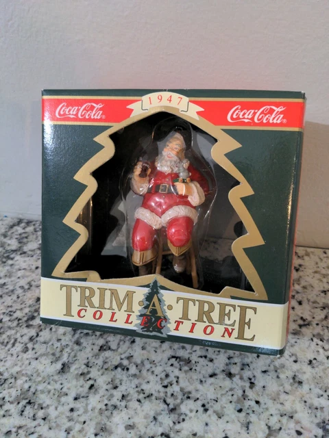 Coca Cola Christmas Trim A Tree Collection Ornament 1947 Santa Sitting on Stool