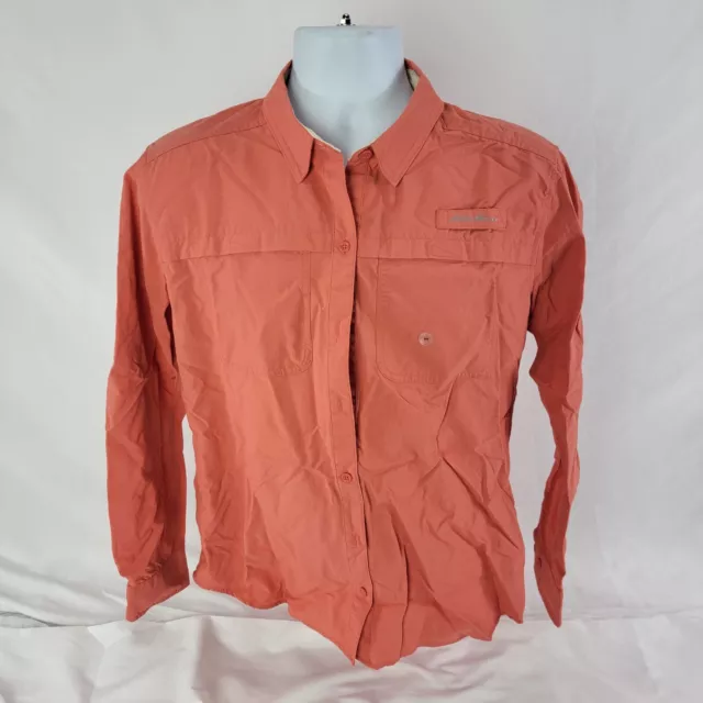 Eddie Bauer Shirt Womens M Button Up Blouse Top Long Sleeve Orange Vented