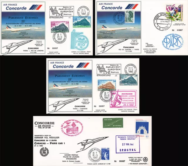 Set 4 FFC on board "CONCORDE Last Flights Paris-Rio-Paris & Paris-Caracas" 1982