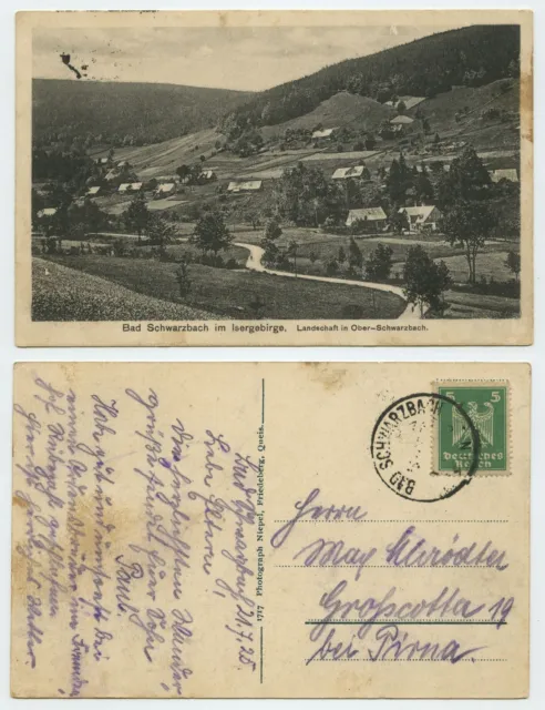 111896 - Bad Schwarzbach, Isergebirge - Ober-Schwarzbach -AK, gelaufen 21.7.1925