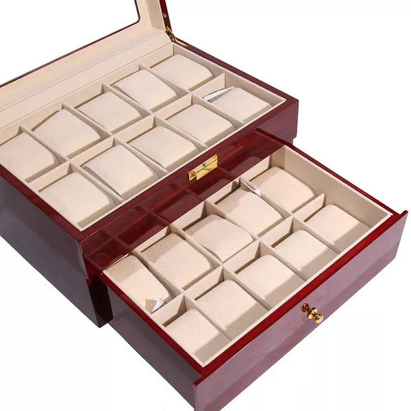 New 20 Compartments Wooden Watch  Jewellery Box Wristwatch Display Storage Case 2