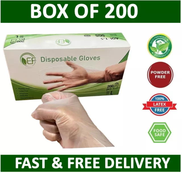 ⚡BOX OF 200⚡Clear Disposable Gloves Powder Latex Vinyl Free Medical Work Tattoo