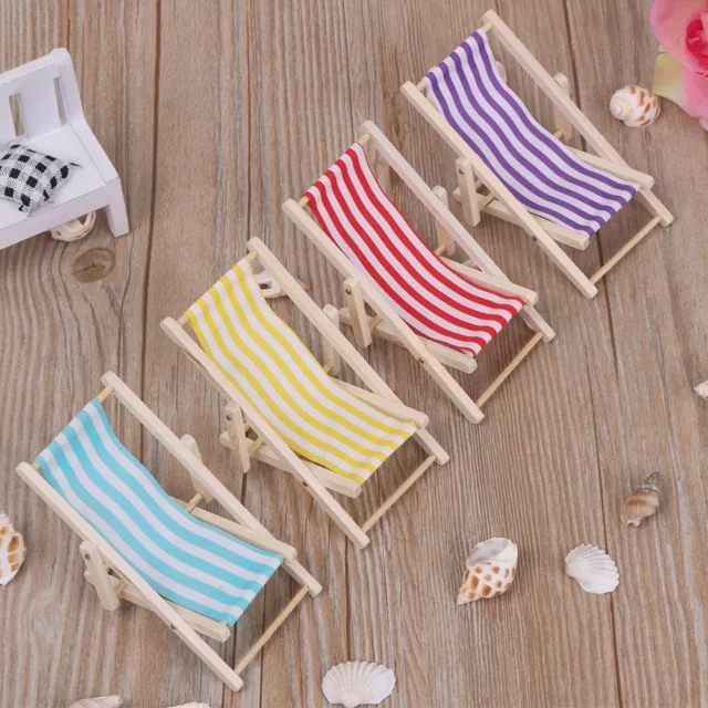 Toy Folding Stripe Deck Dollhouse Beach Chair Doll Miniature Furniture