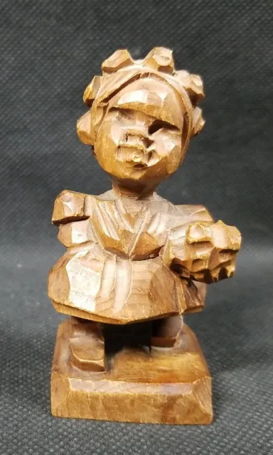 Handgeschnitzt Oberammergau German Wooden Statue Hand Carved Girl 3" Detailed