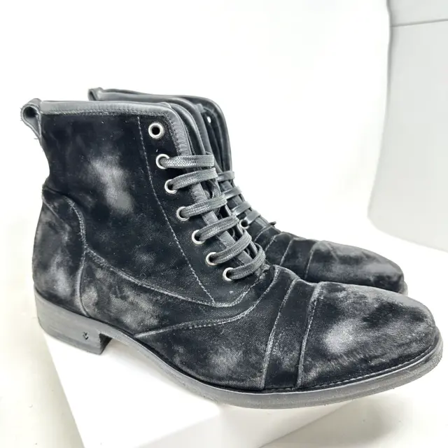 John Varvatos Collection Boots Mens 8 Black Fleetwood Lace Velvet Distressed
