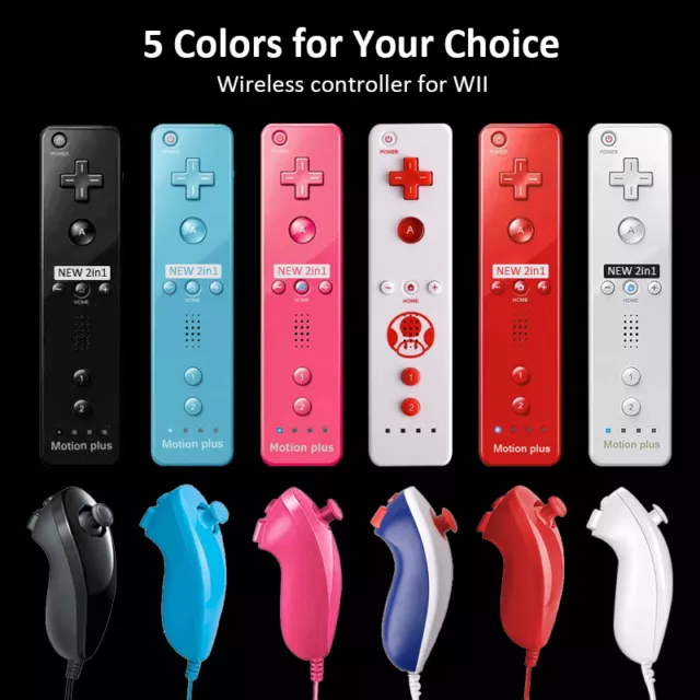 Built in Motion Plus Remote Controller For Nunchuck Nintendo Wii Wii U + Strap