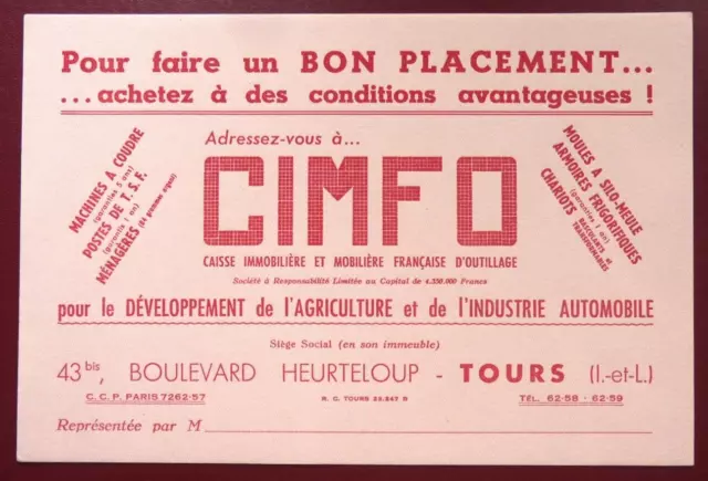 Buvard - Cimfo Tours (37) Outillage Machine À Coudre T.s.f. Frigo Chariots Rose