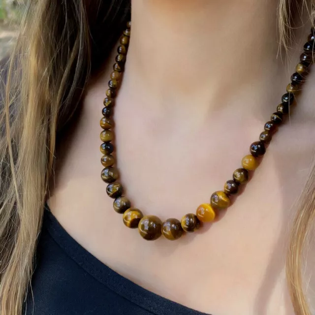Collier en Perles dégressives Naturelles pierres Oeil de Tigre -  Lithothérapie