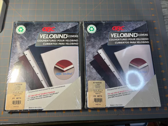 GBC VeloBind Linen Covers 9743508 Blue, Two New Pack of 25  Pre-Punched &Scored