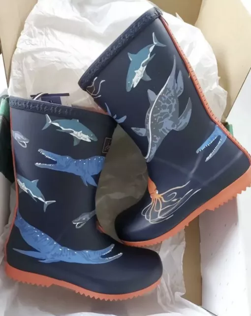 JOULES BOYS ROLL Up Wellies Navy Sea Monster size 2 jnr 34