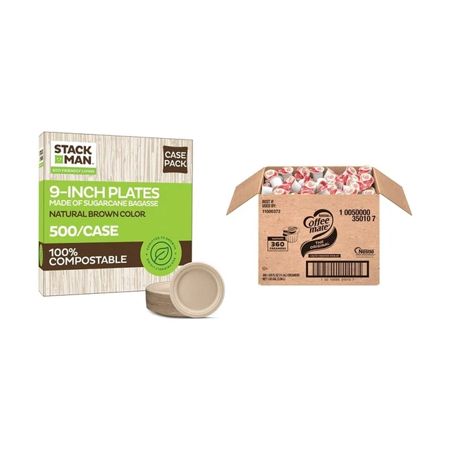 Placas de papel 100 % compostable Stack Man de 9 pulgadas [500 unidades] cena de alta resistencia...