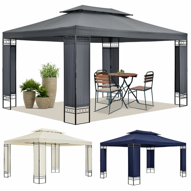 Pavillon Gartenzelt Partyzelt Gartenpavillon beige grau blau 3x4 m Juskys®