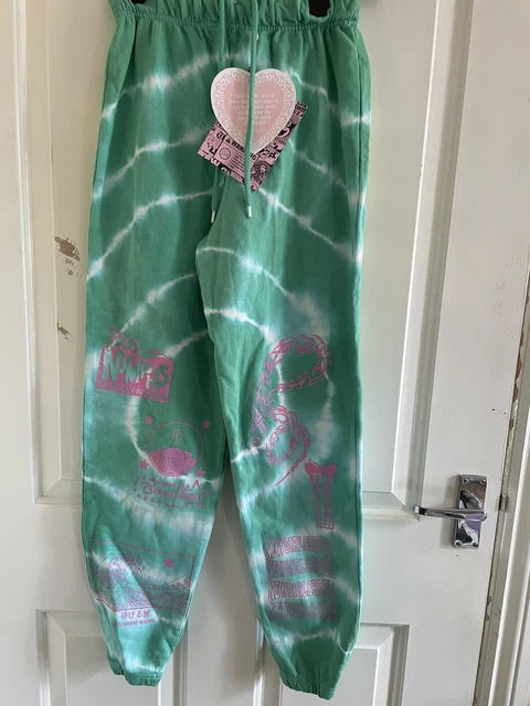 New Girl Order Pink Green Tie Dye Jogger Pants Oversized Size Uk 6 8