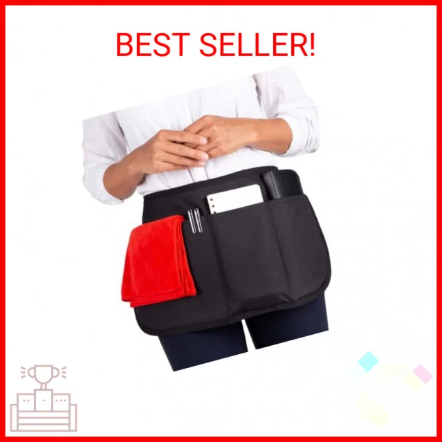 SupplyMaid Waterproof Server's Apron with 3 Pockets & Buckle Waist Closure - Bla