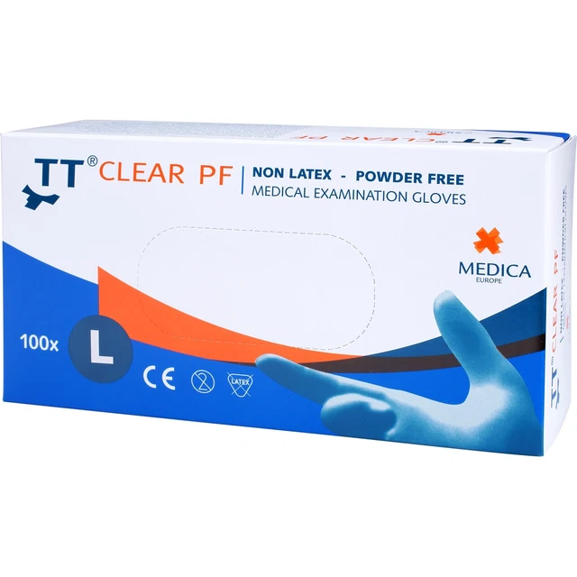 Medica TT Clear PF 2006 guantes de vinilo, sin látex, talla L, guantes desechables