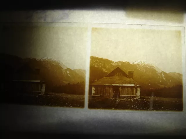 photo plaque verre Stereo positif MONTAGNE CHALET 6 X 13 cm