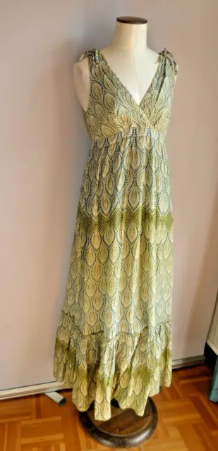 CAROLL ROBE T longue bas volant coton soie imprim v g tal vert