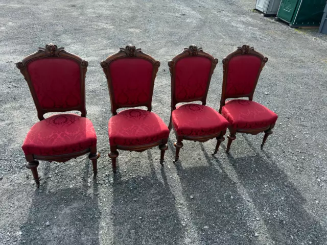 set of 4 rennisance revival victorian carved walnut chairs parlor 1870 clean 2