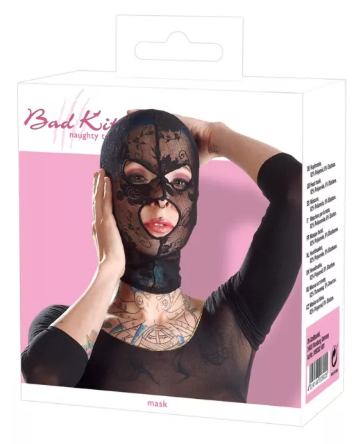 Maschera in pizzo Cappuccio Bondage Aperta ad Occhi e Bocca - Bad Kitty 2