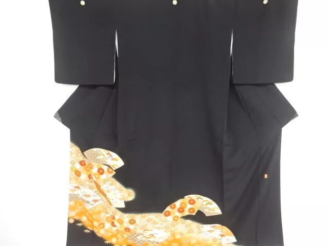 82257# Japanese Kimono / Antique Tomesode / Embroidery / Shochikubai / Artist Wo