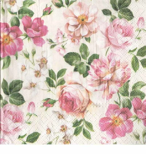 3 Lunch Servietten Blumen Rosen auf zartem rosa als ganzes Motiv 💙