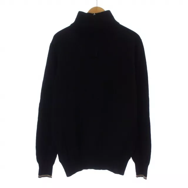 Ps Paul Smith Half Zip Knit Sweater Long Sleeve High Neck Wool L Black /Aq Gy35