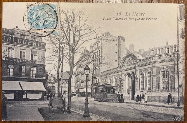 Antique Postcard. Le Havre. Place Thiers Et Bank De France (Cpa 5)