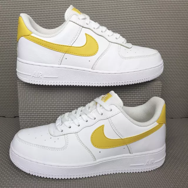 Nike Air Force 1 Trainers Women's UK Size 6 Shoes White Yellow Leather Sneakers