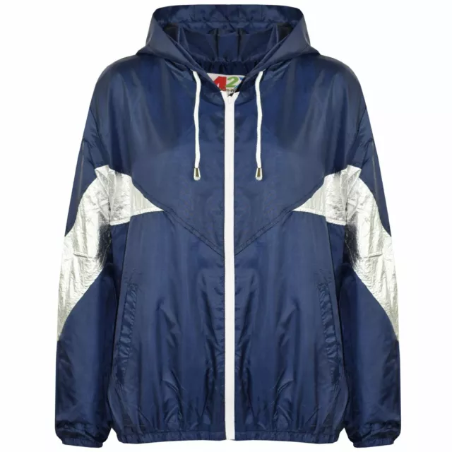 Bambini Ragazzi Navy Giacca a Vento Blocco Contrasto Con Cagoule Impermeabile