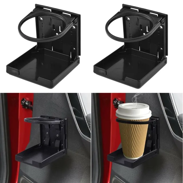 2x Plastic Folding Cup Drink Holder Car Boat RV With Mounts Water Coaster Black