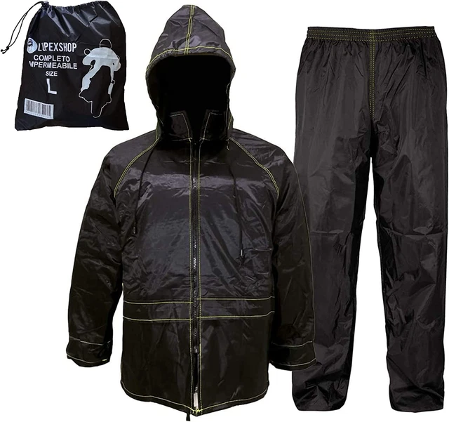 Tuta Moto Impermeabile Antipioggia Antivento, Taglia L, Con Borsa, Colore Nero