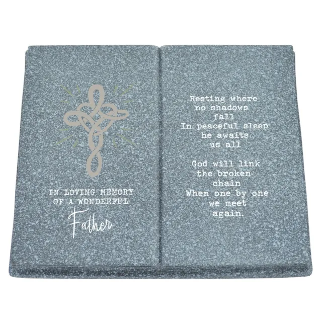 Padre Grave Book Memorial Bibbia Croce Celtica Lapide Tributo Grigio & Bianco