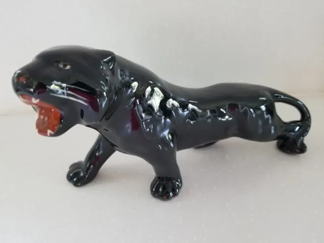 Vintage Black Ceramic Panther Figure 10" Long