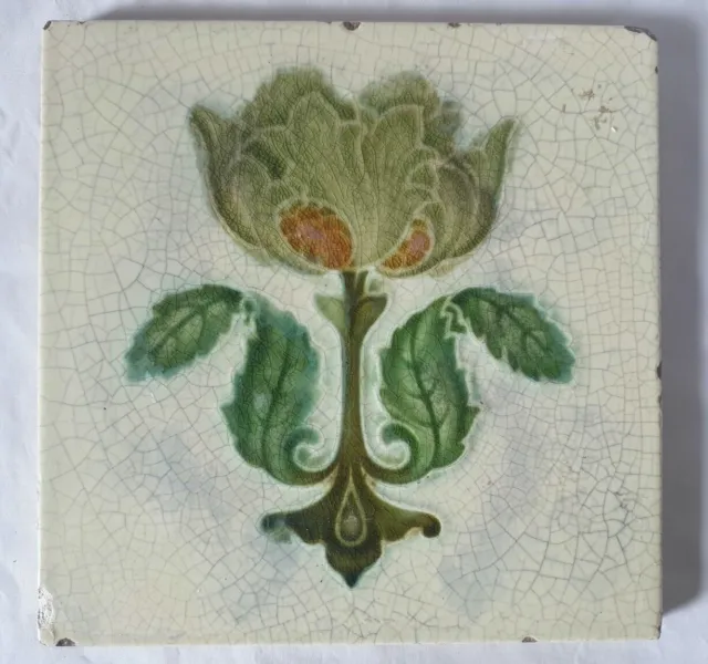 Charming English Art Nouveau Design 6 Inch Antique Tile