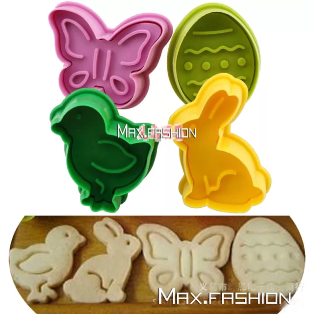 4X Easter Egg Rabbit Cake Fondant Plunger Cutter Cookies Biscuit Pastry Mold DIY