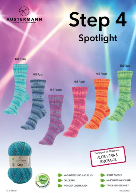Austermann Step 4 Spotlight-Color- 4fach Sockenwolle - 6x100g - Stricken Wolle