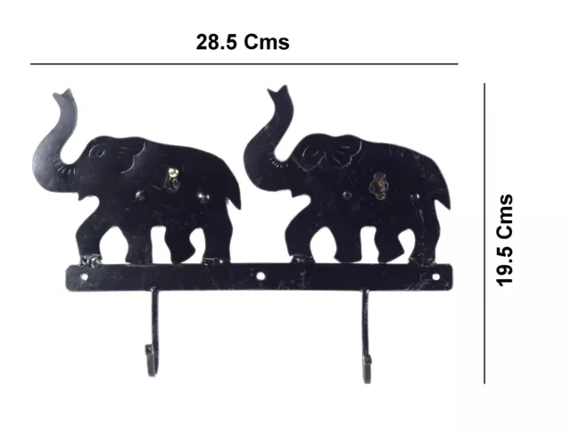 Elefante Figura Hierro Llave / Paño Organizador Pared Decoración 2 Ganchos