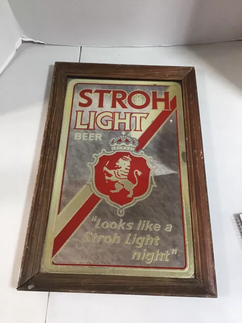 Strohs Light Beer Metalic Mirror Glass Framed Sign 21 x 14.5"