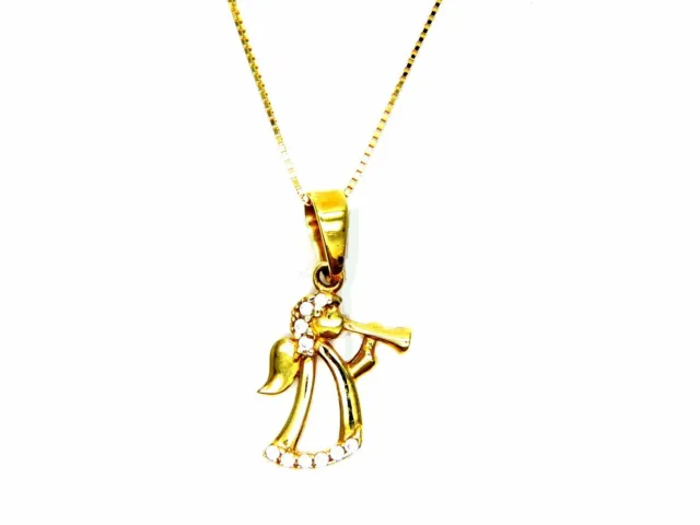 Collar Oro Amarillo 18K 750/1000 Angelo Con Trompeta y Circonitas