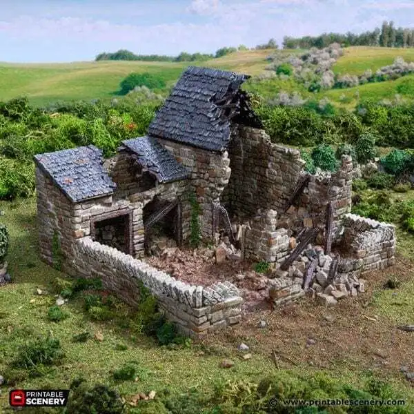 Pluma de cerdo de granja en ruinas - Country & King - edificio histórico de fantasía - Segunda Guerra Mundial