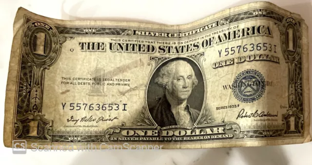 Rare Series 1935 F Dollar Bill Blue Seal