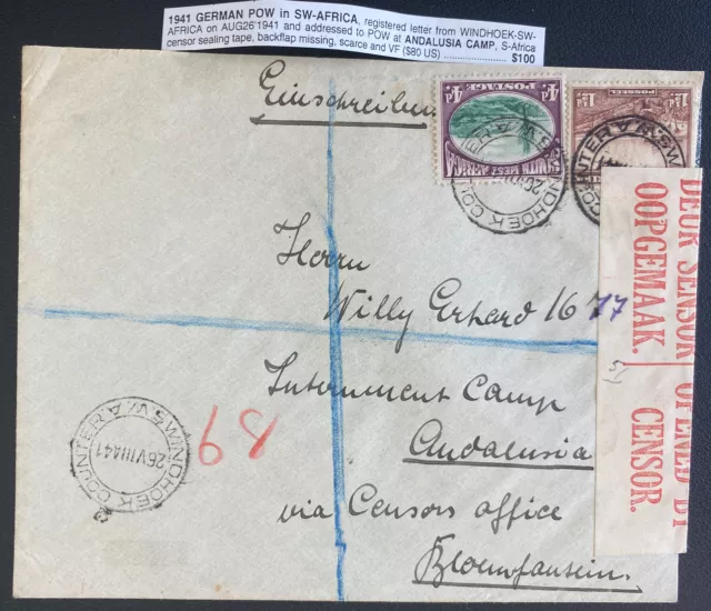 1944 Windhoek South West Africa Censored Cover To Bloemfontein South Africa