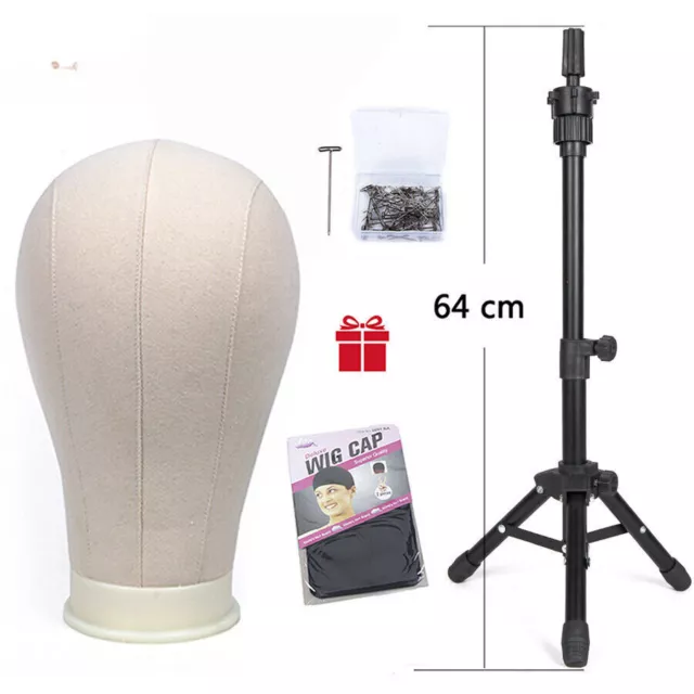 Training Canvas Mannequin Head 64cm Adjustable Wig Stand Tripod for Making Wigs