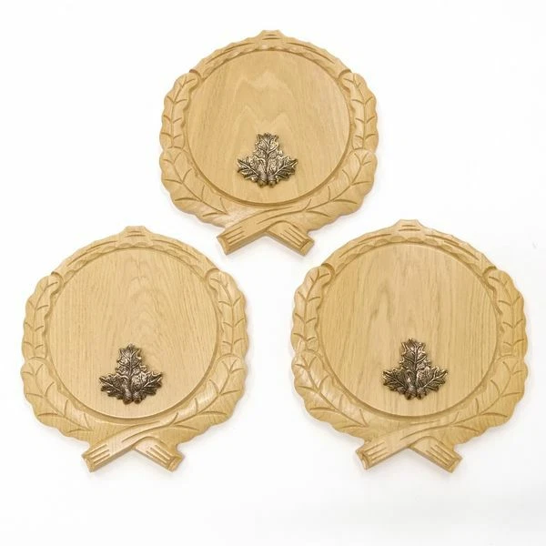 3 Pieza Keilerschilder Tallado Roble Claro Af 17,5 CM Con Hoja de Roble
