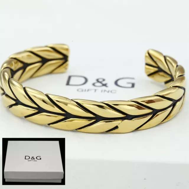 NEW DG Gift Inc Men's Gold Stainless Steel  7" Design Cuff Bracelet Unisex + Box