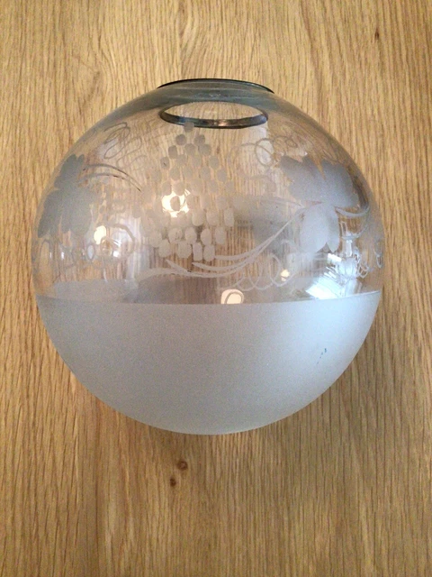 Ancien Globe De Lampe En Verre Gravé Signé MAILLARD - Lustre Suspension Vintage