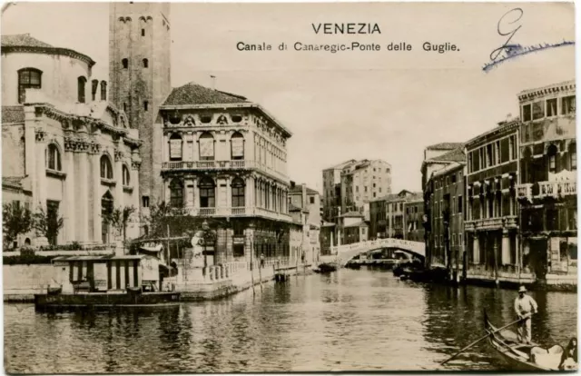 Primi '900 Venezia Canale Canaregio Ponte Guglie Gondola Palazzi FP B/N VG ANIM